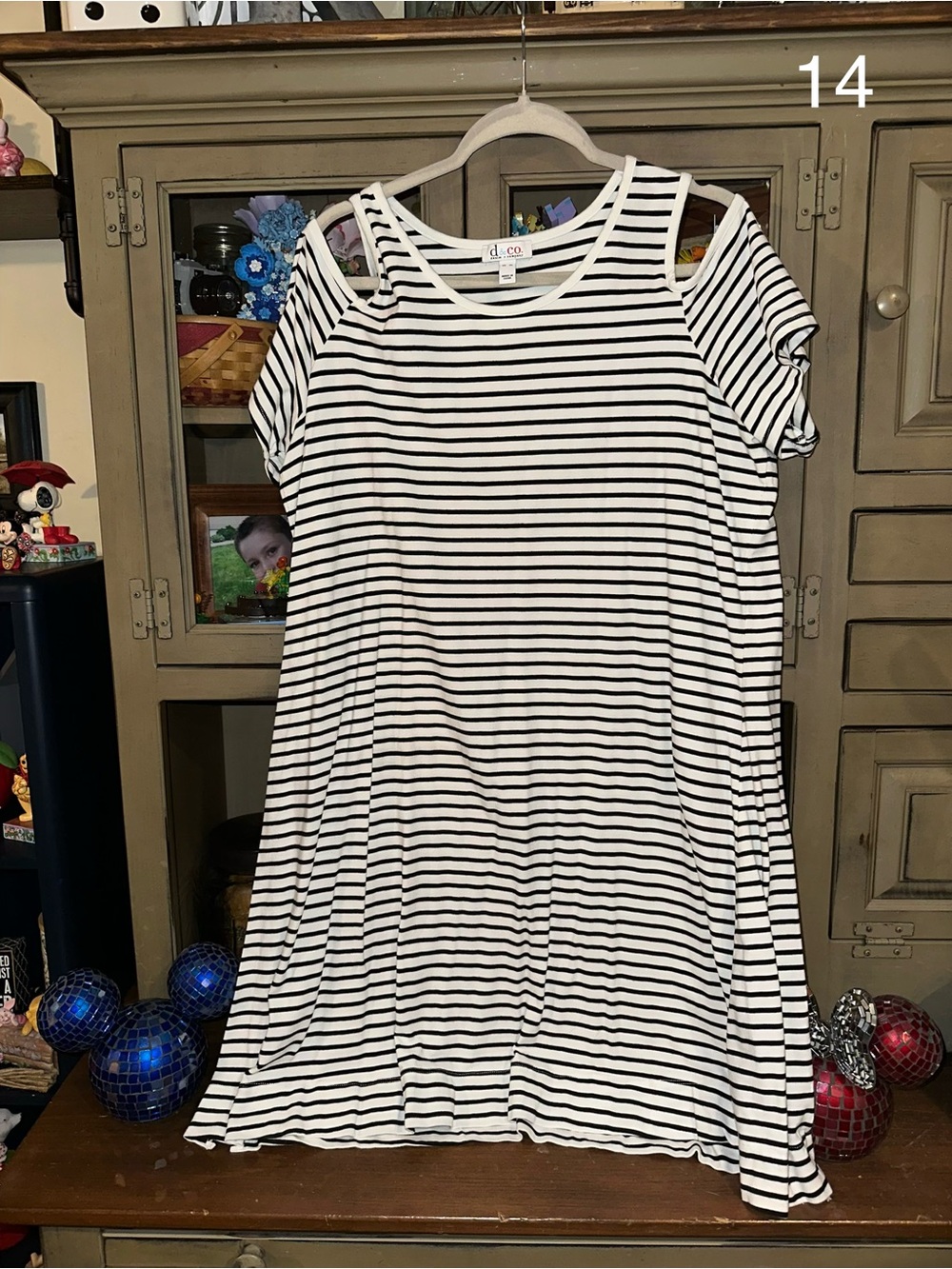 Denim & Co. Black & White Striped Cold-Shoulder Dress XL